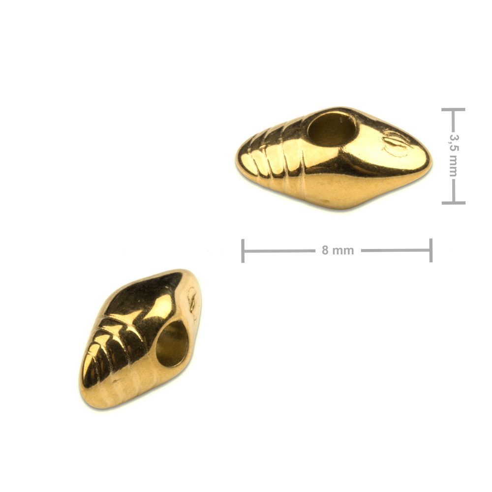 Korálek z chirurgické oceli ve tvaru ulity 8 x 3,5 mm v barvě zlata - 1 ks