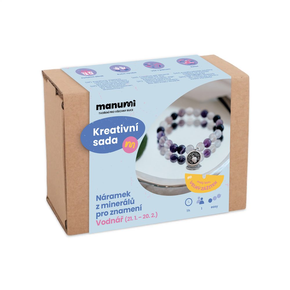 Manumi kreativní sada na výrobu náramku z minerálů se znamením zvěrokruhu Vodnář - 3 ks