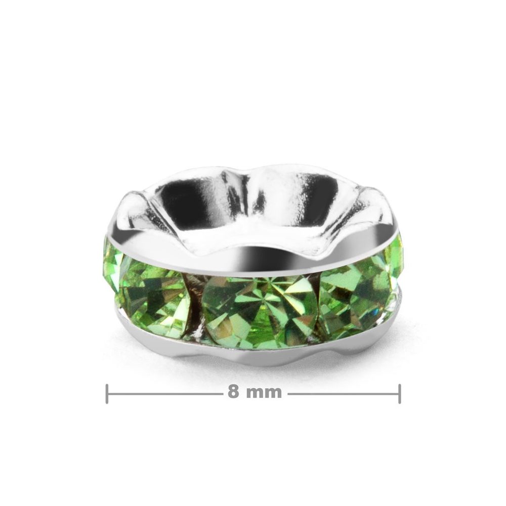 Manumi štrasová rondelka 8 mm stříbrná Peridot - 4 ks