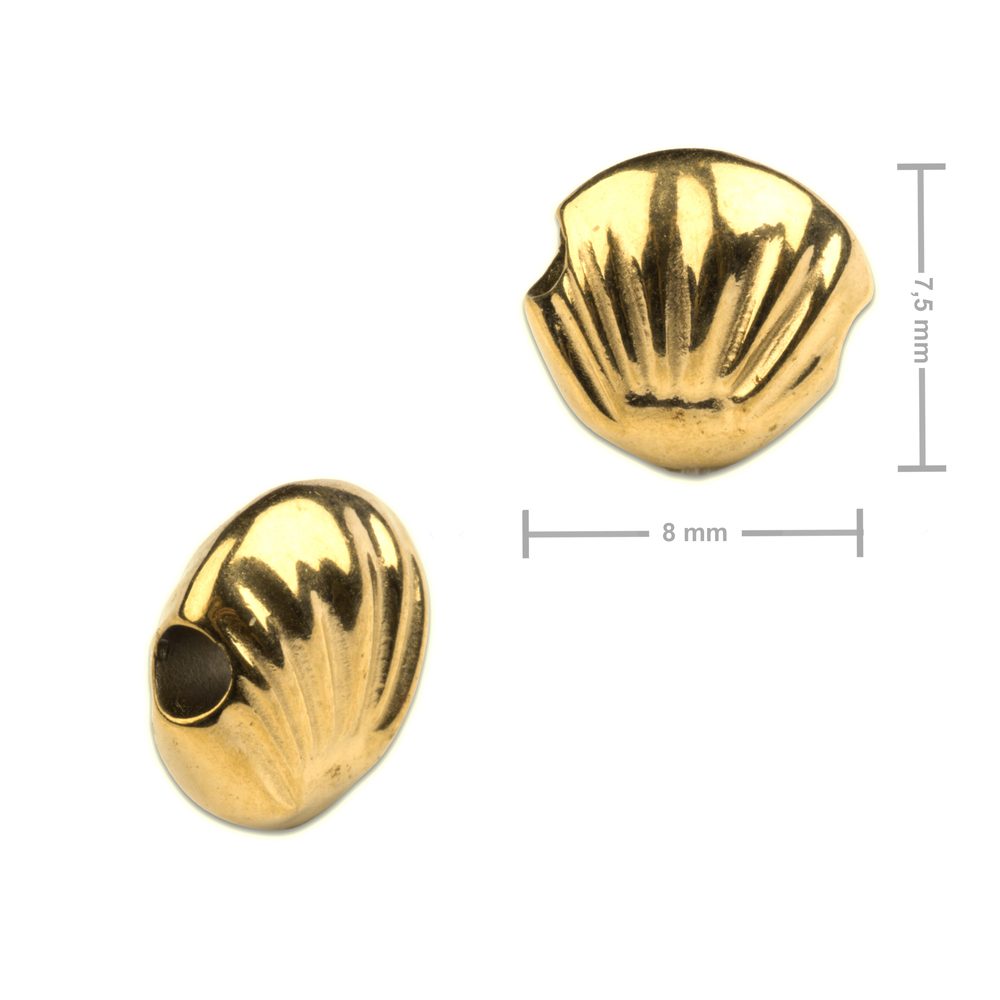 Korálek z chirurgické oceli ve tvaru mušle 7,5 x 8 mm v barvě zlata - 1 ks
