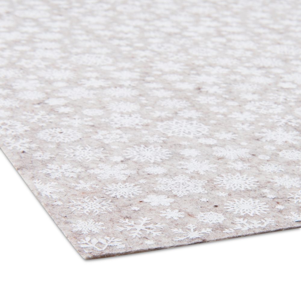 Filc / plsť vánoční motiv s vločkami 1mm béžový - 3 ks