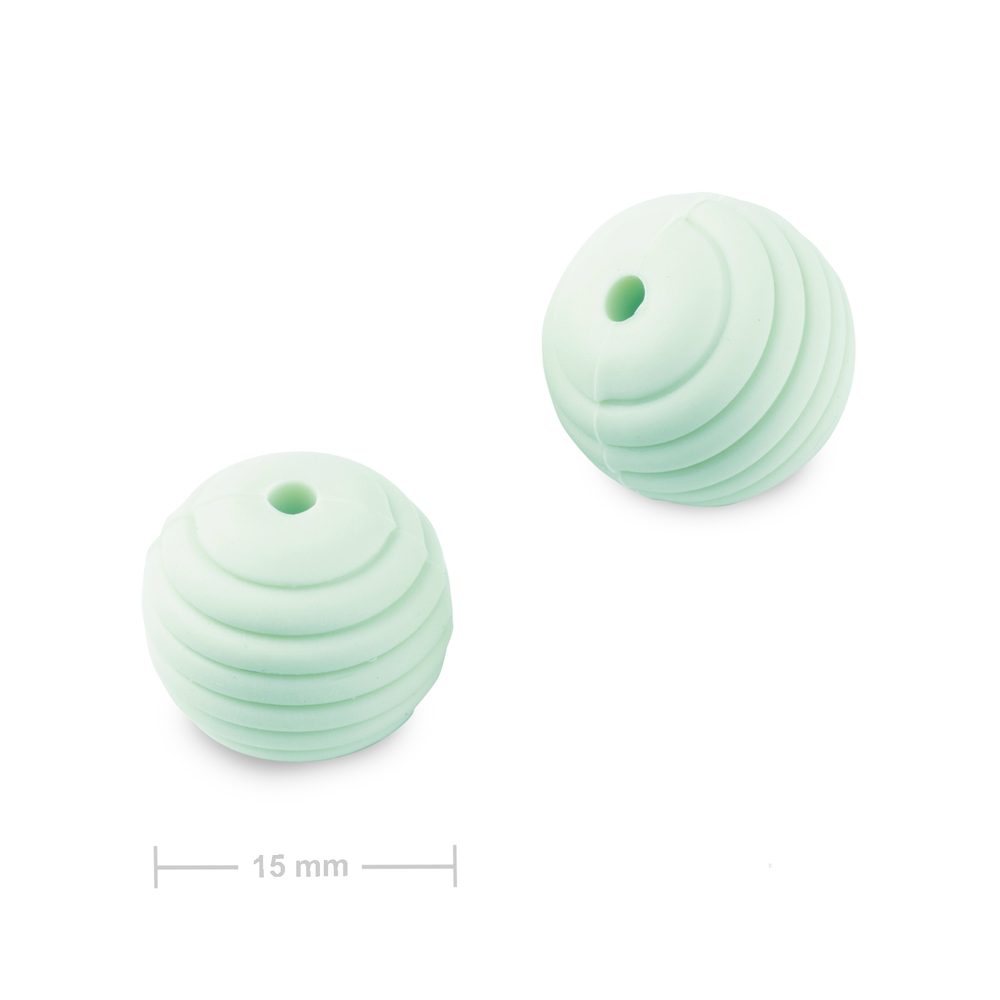 Silikonové kulaté korálky s vroubky 15mm Mint Green - 2 ks