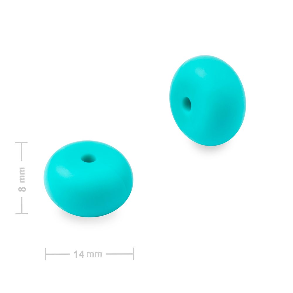 Silikonové korálky rondelky 14x8mm Turquoise - 4 ks
