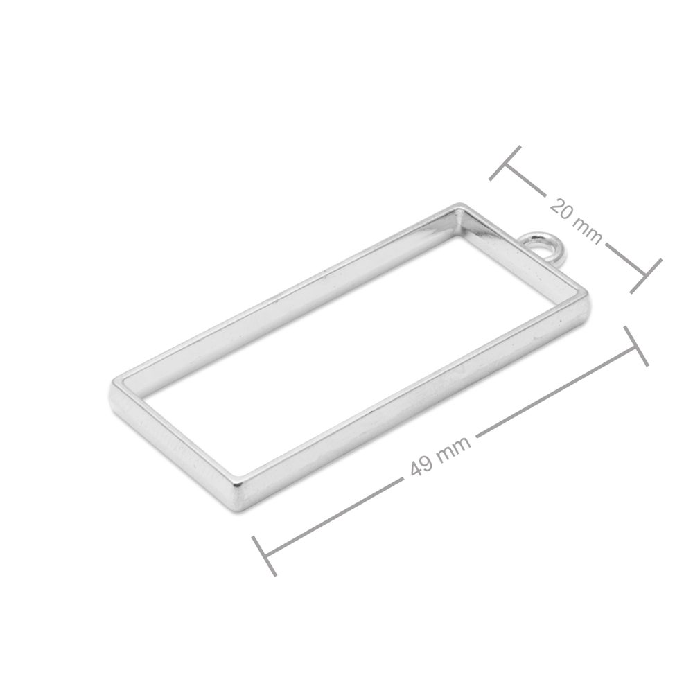 Rámeček na odlévání křišťálové pryskyřice obdélník 49x20 mm v barvě stříbra - 10 ks