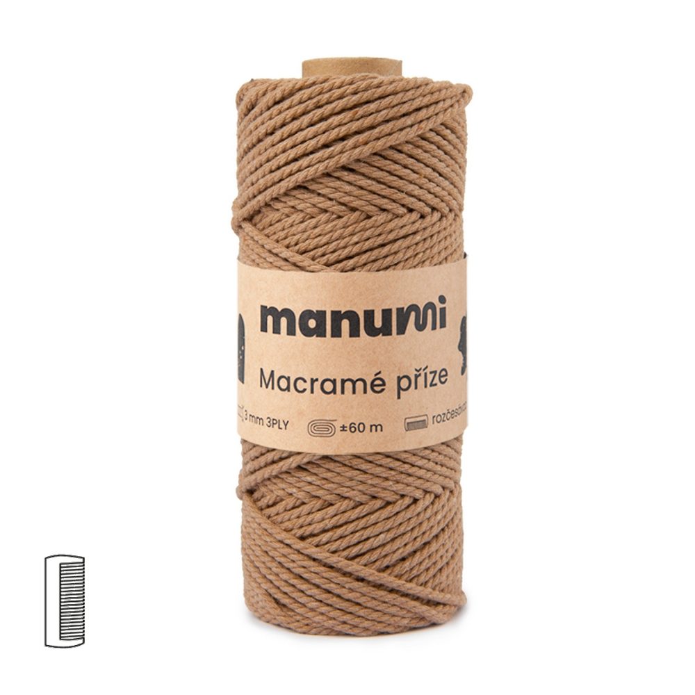 Manumi Macramé příze stáčená 3PLY 3mm světle hnědá - 3 ks