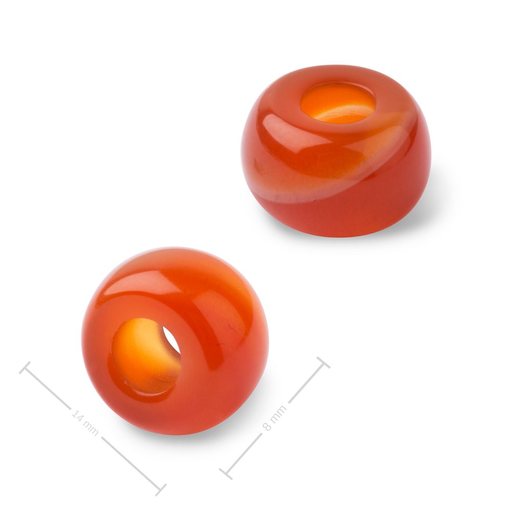 Korálek rondelka z minerálu Karneol s velkým průtahem pro Macramé 14x8 mm - 5 ks