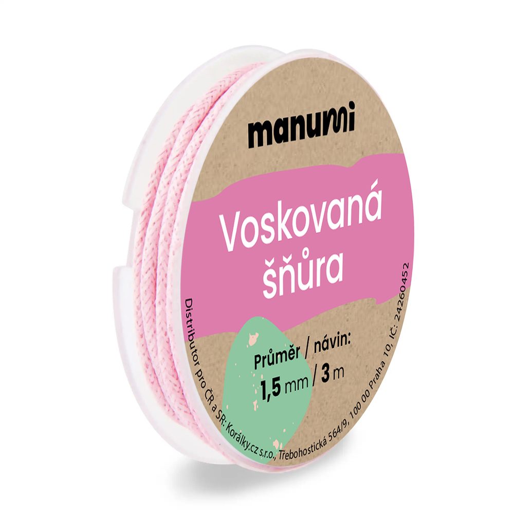 Levně Manumi Voskovaná šňůra 1,5 mm/3m světle růžová - 1 ks