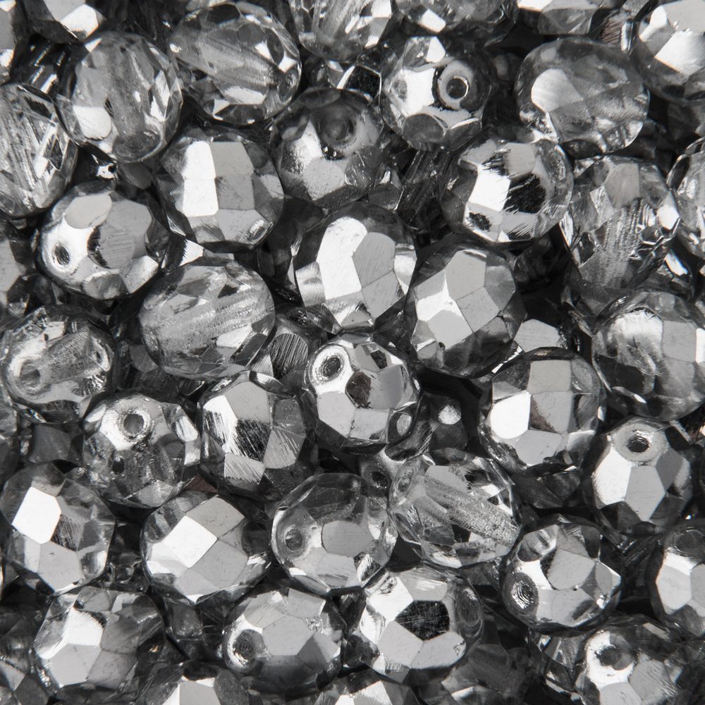 Manumi české broušené korálky 8 mm Half Silver - 110 ks