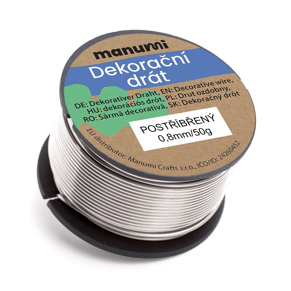 Manumi Postříbřený drát 0,8 mm/50 g - 3 ks