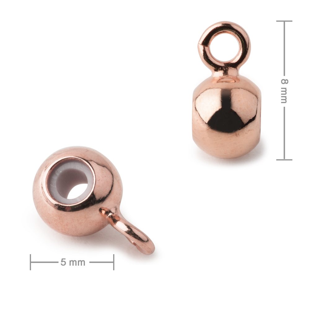 Kovový korálek se silikonem a ověsem 5mm v barvě rose gold - 3 ks