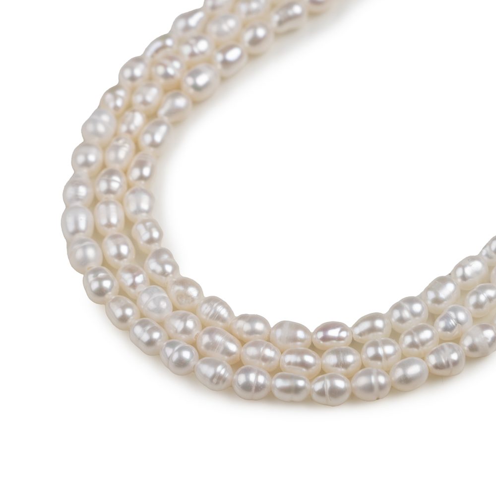 Korálky z pravých říčních perliček ve tvaru rýže 3–4 mm - 54 cm