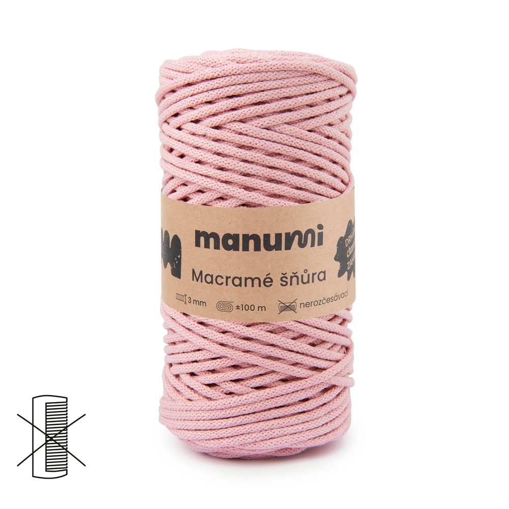 Manumi Macramé šňůra 3mm světle růžová - 3 ks