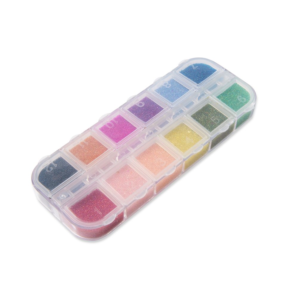 Sada 12 různých barev skleněných kuliček s AB pokovem na dekoraci šperků - 3 ks