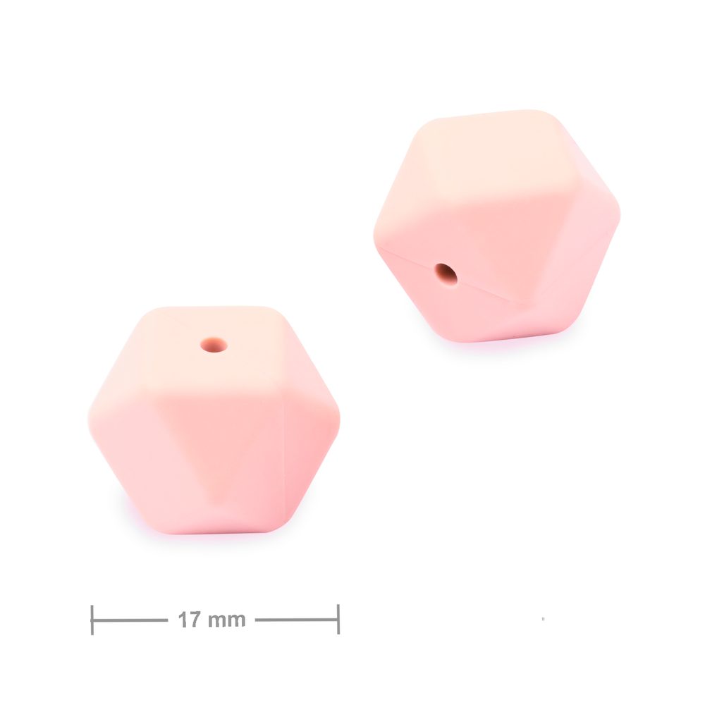 Silikonové korálky hexagon 17 mm Baby Pink - 10 ks