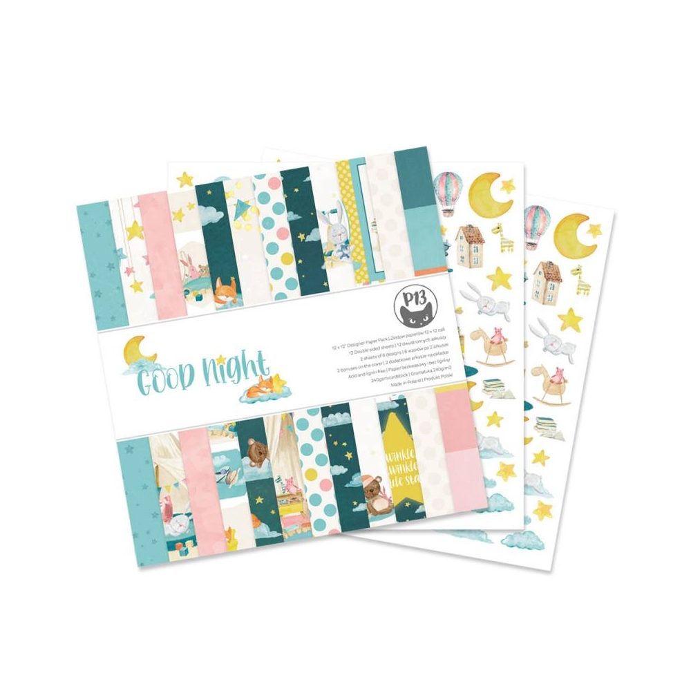 Piatek 13 Sada oboustranných papírů na scrapbook 30x30cm 12 listů P13 Good Night - 3 balení