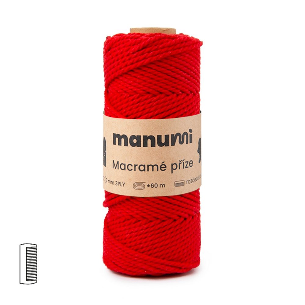 Manumi Macramé příze stáčená 3PLY 3mm červená - 3 ks