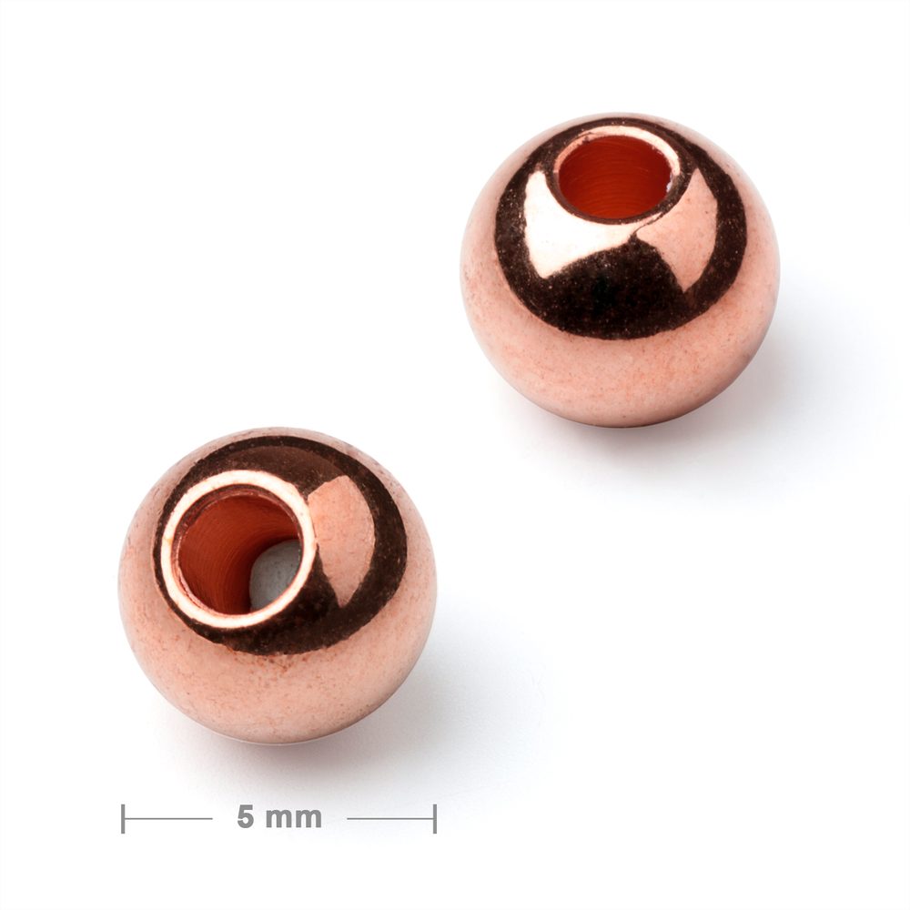 Kovový korálek plný 5mm v barvě rose gold - 6 ks