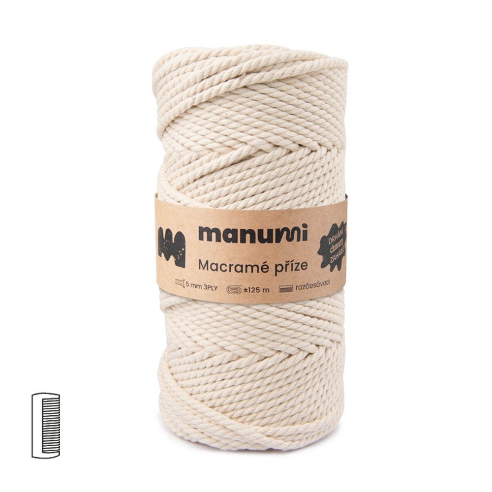Manumi Macramé příze stáčená 3PLY 5mm natural - 3 ks