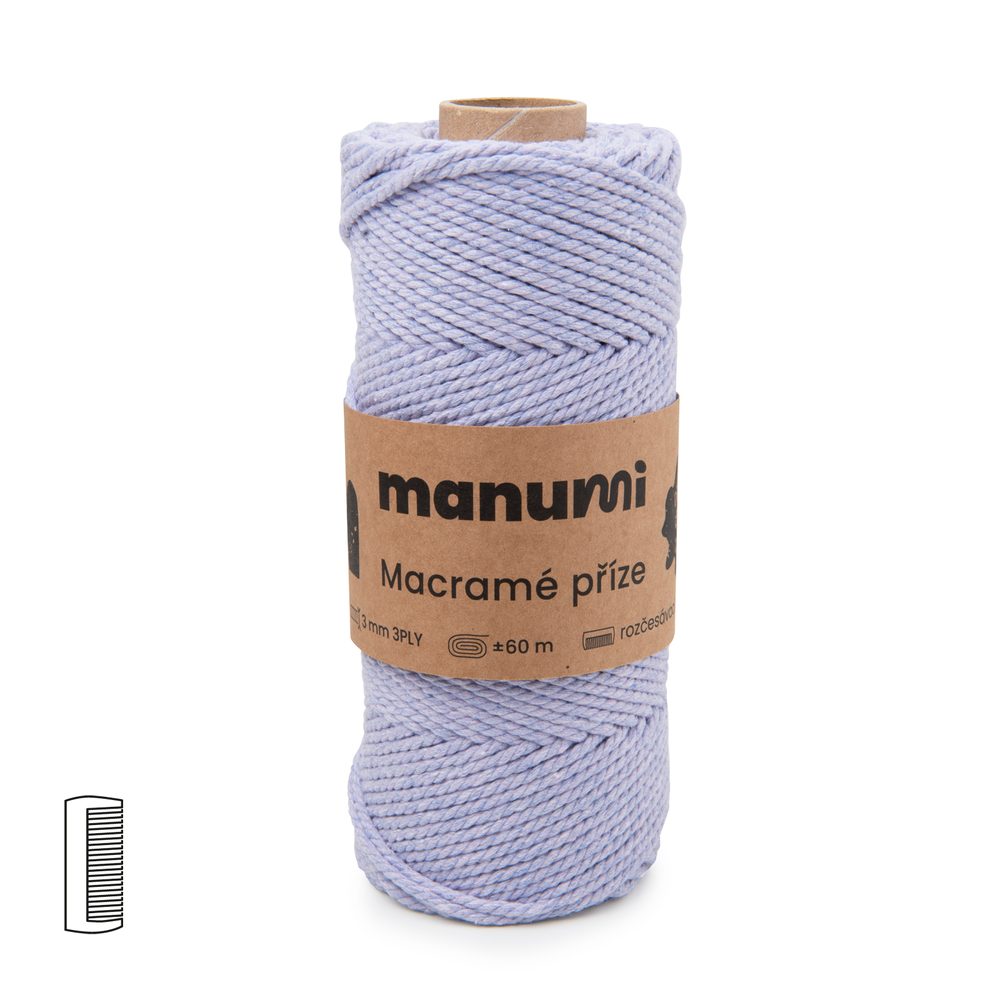 Manumi Macramé příze stáčená 3PLY 3mm světle fialová - 3 ks