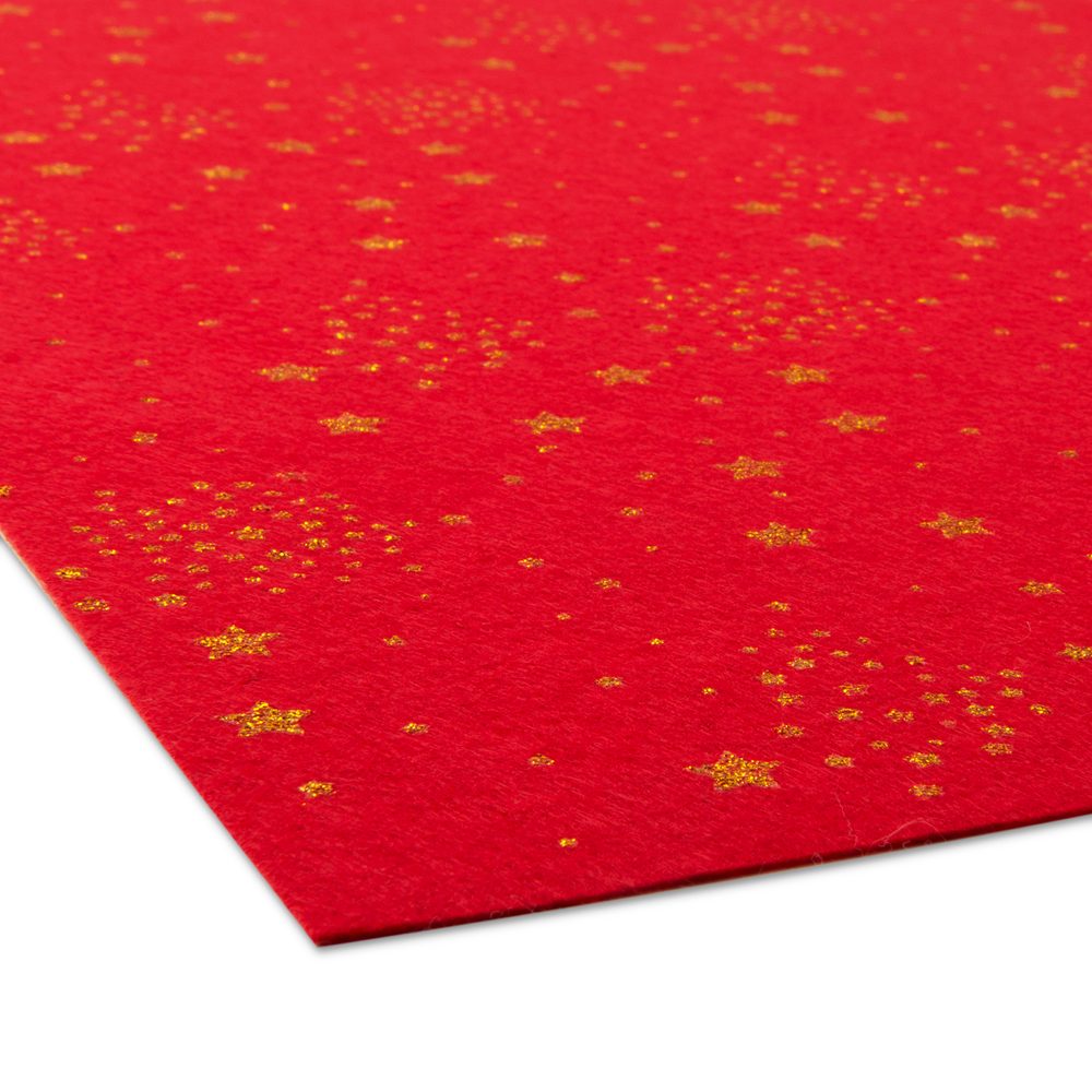 Filc / plsť vánoční motiv s hvězdami 1mm červený - 3 ks