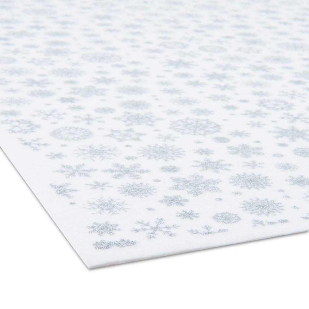 Filc / plsť vánoční motiv s vločkami 1mm bílý - 3 ks