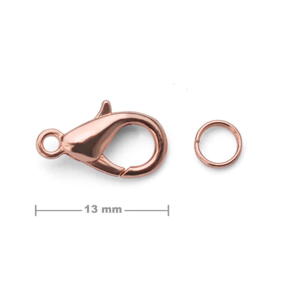 Bižuterní karabinka 13mm v barvě rose gold - 3 ks