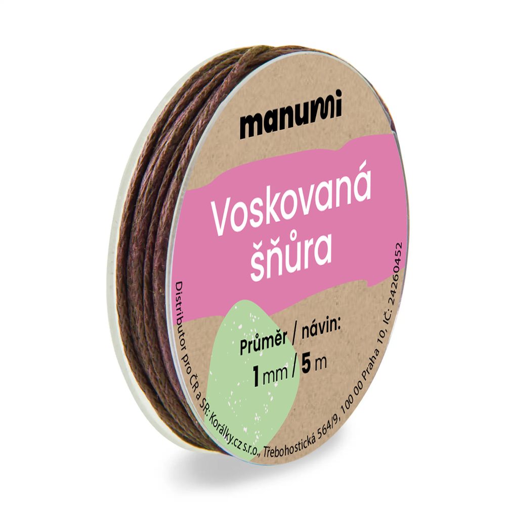 Manumi Voskovaná šňůra 1 mm/5m hnědá - 5 ks