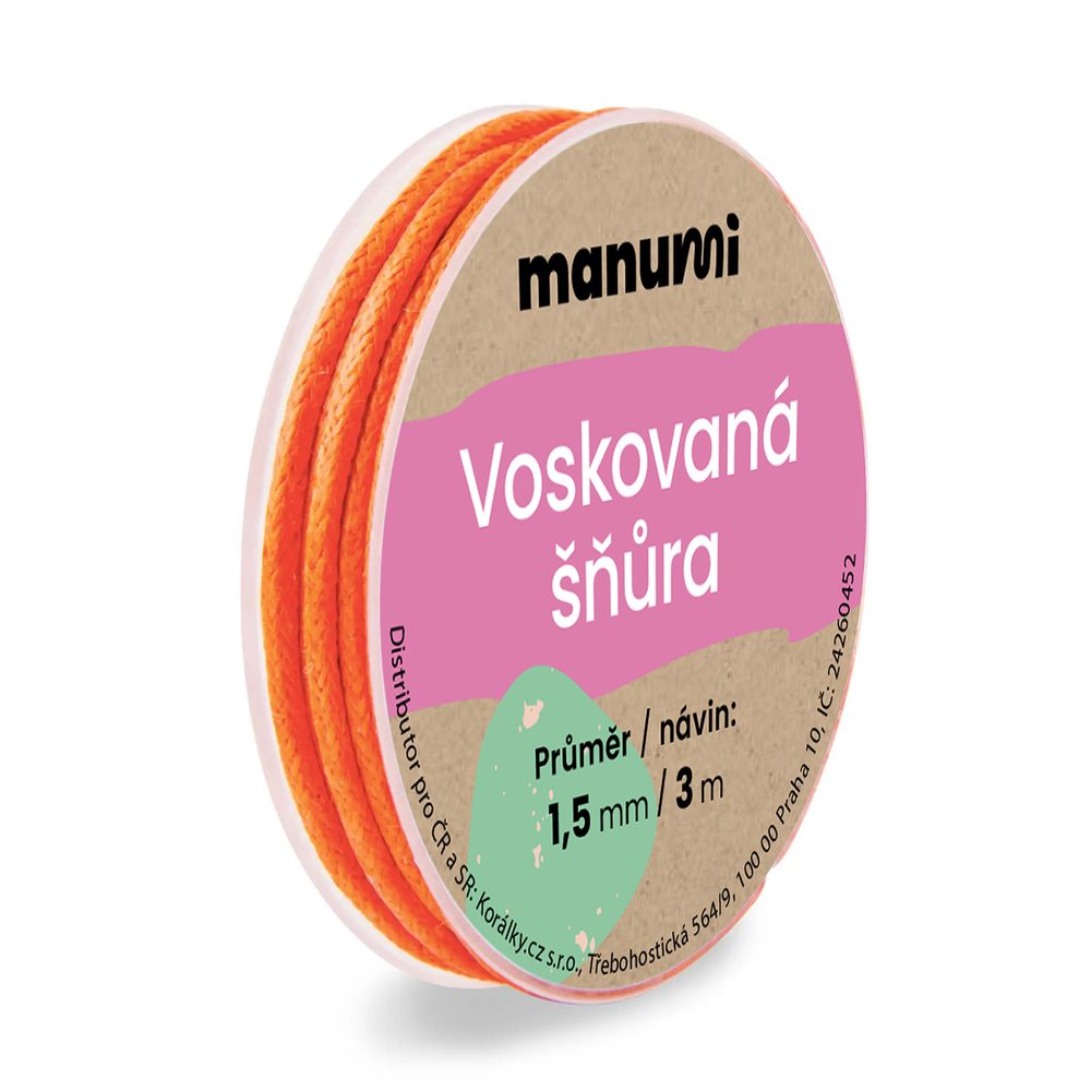 Manumi Voskovaná šňůra 1,5 mm/3m oranžová - 5 ks