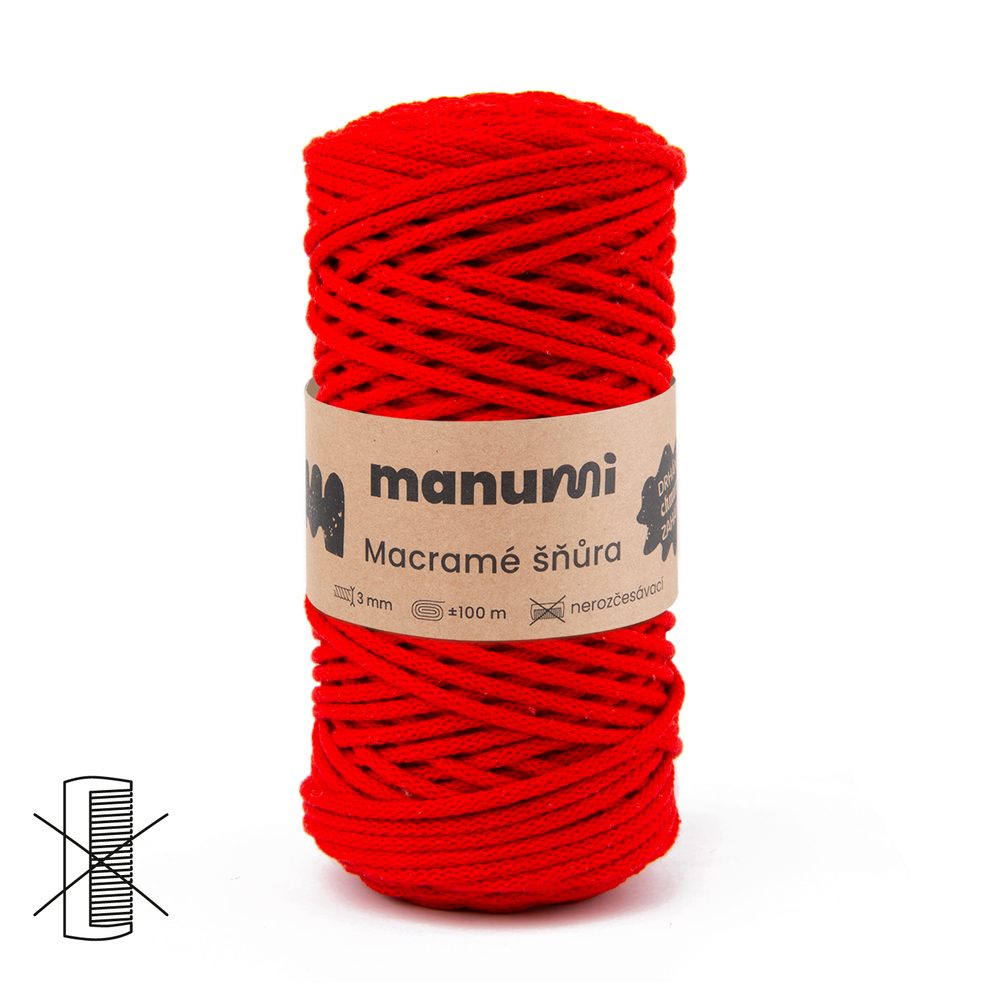 Manumi Macramé šňůra 3mm červená - 3 ks