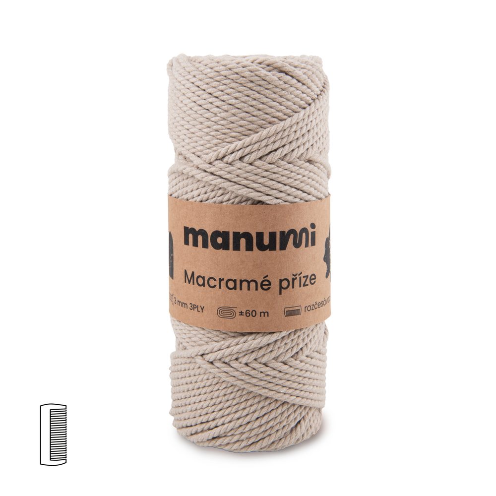 Manumi Macramé příze stáčená 3PLY 3mm písková - 3 ks