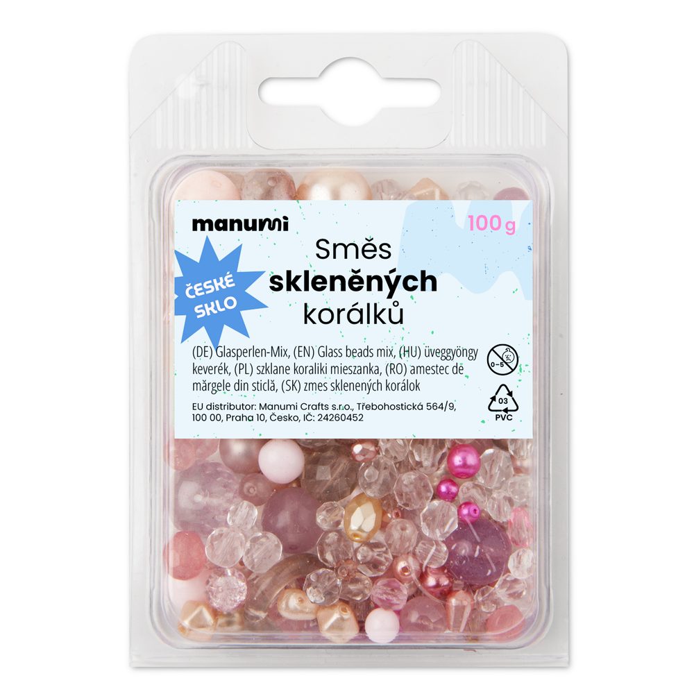 Manumi směs skleněných korálků růžová - 500 g