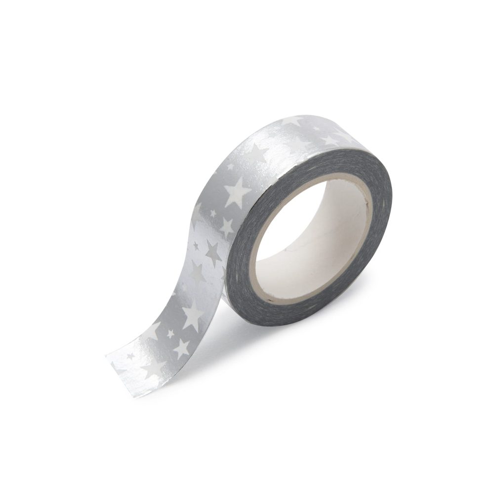 Washi páska s hvězdami 10m stříbrná - 5 ks