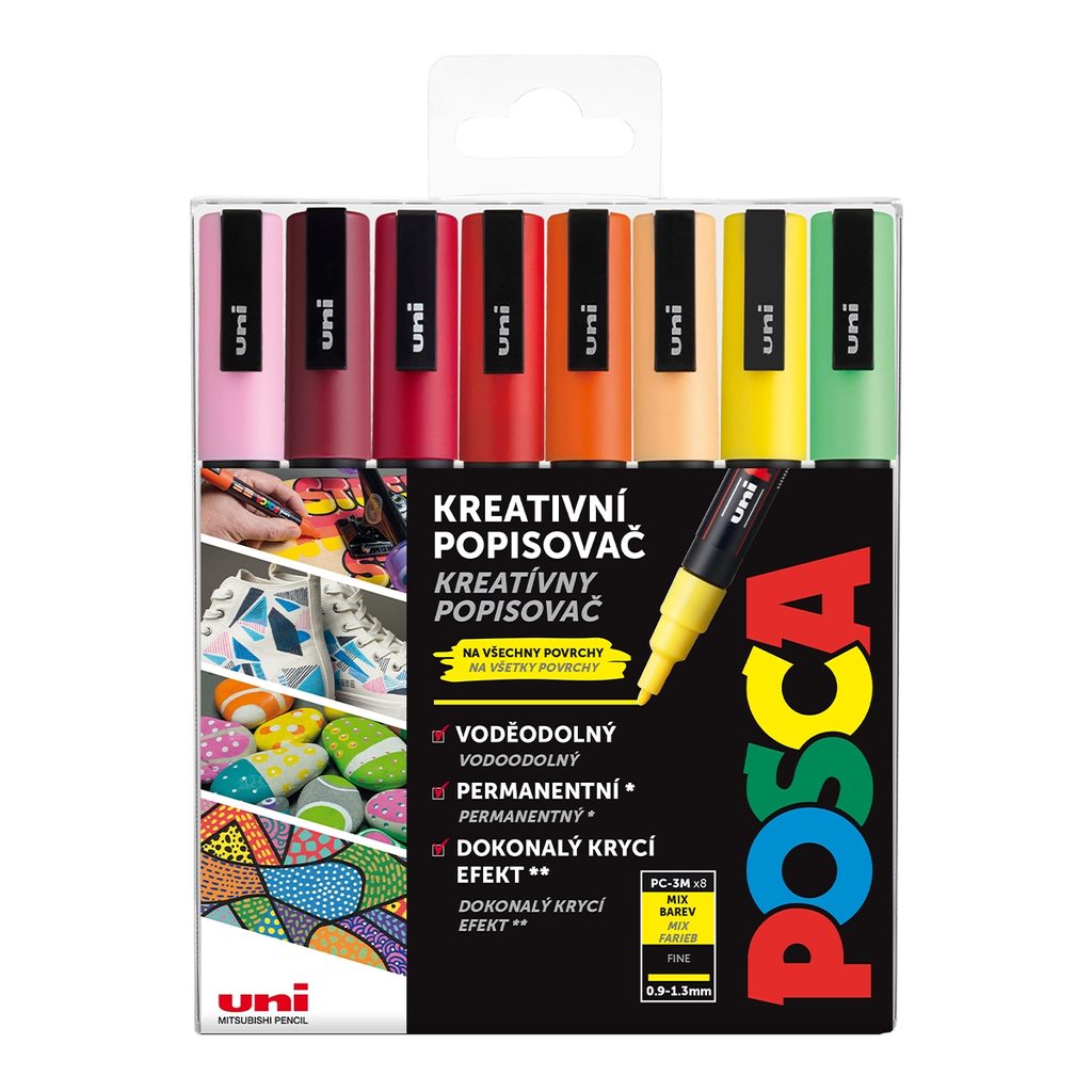 Uni POSCA PC-3M Painting Markers, Pastel Colours (Set Of 8) for