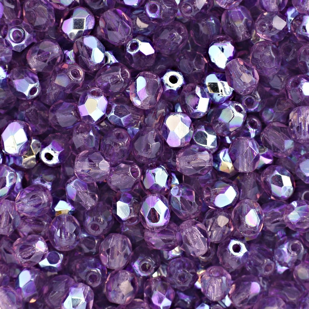 Glass fire polished beads 4mm Amethyst AB | Dobeado.com