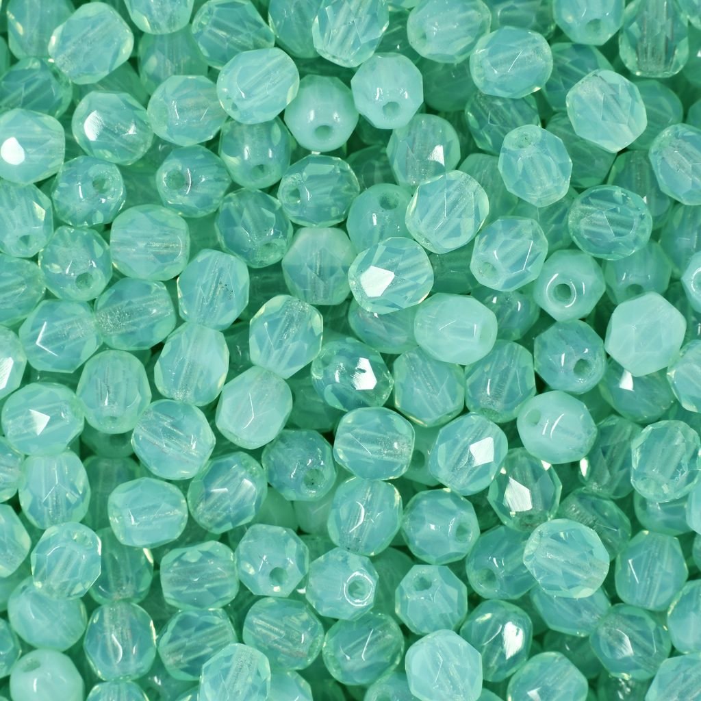 Glass fire polished beads 4mm Milky Aquamarine | Manumi.eu