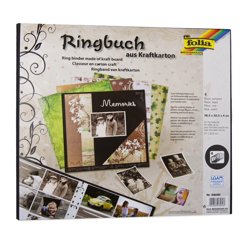 Scrapbooking ring album made of kraft cardboard 36.5x32.5x4cm black |  Manumi.eu