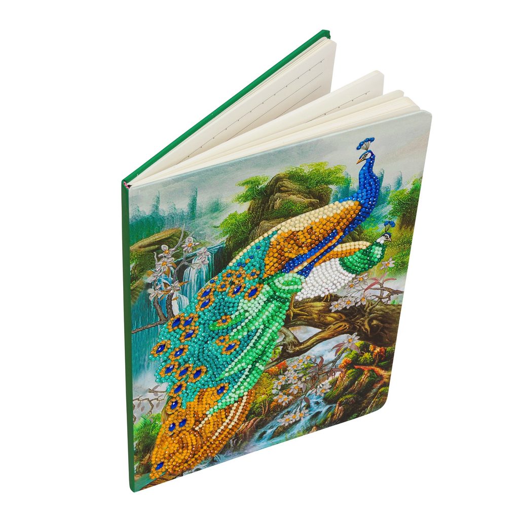 Diamond painting notebook Waterfall with a peacock
