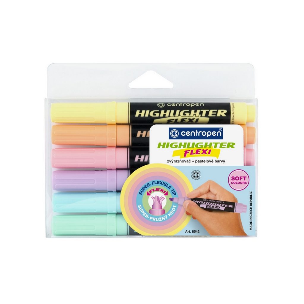 Centropen highlighters Flexi Soft 8542 pastel colours set 6pcs | Manumi.eu