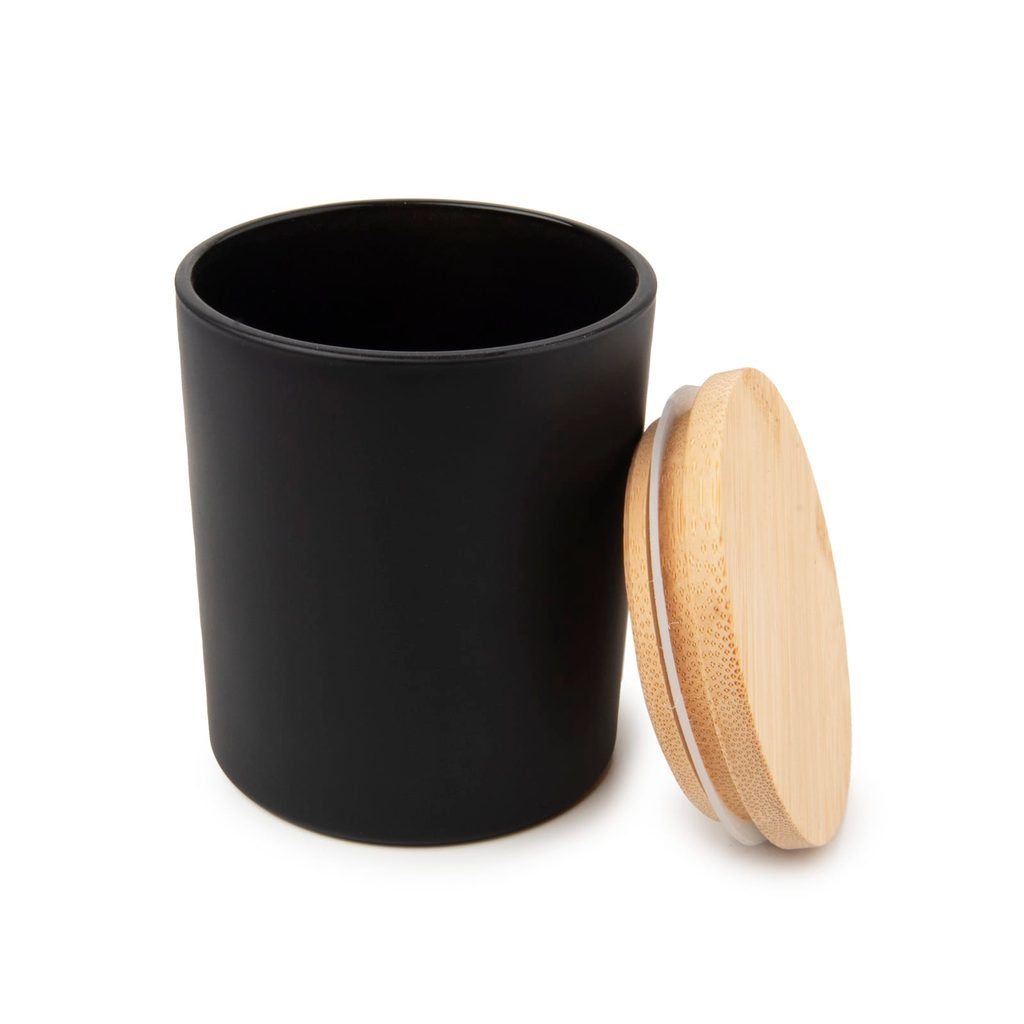 Sklenená nádoba na sviečku s bambusovým viečkom čierna 300ml | Manumi.sk