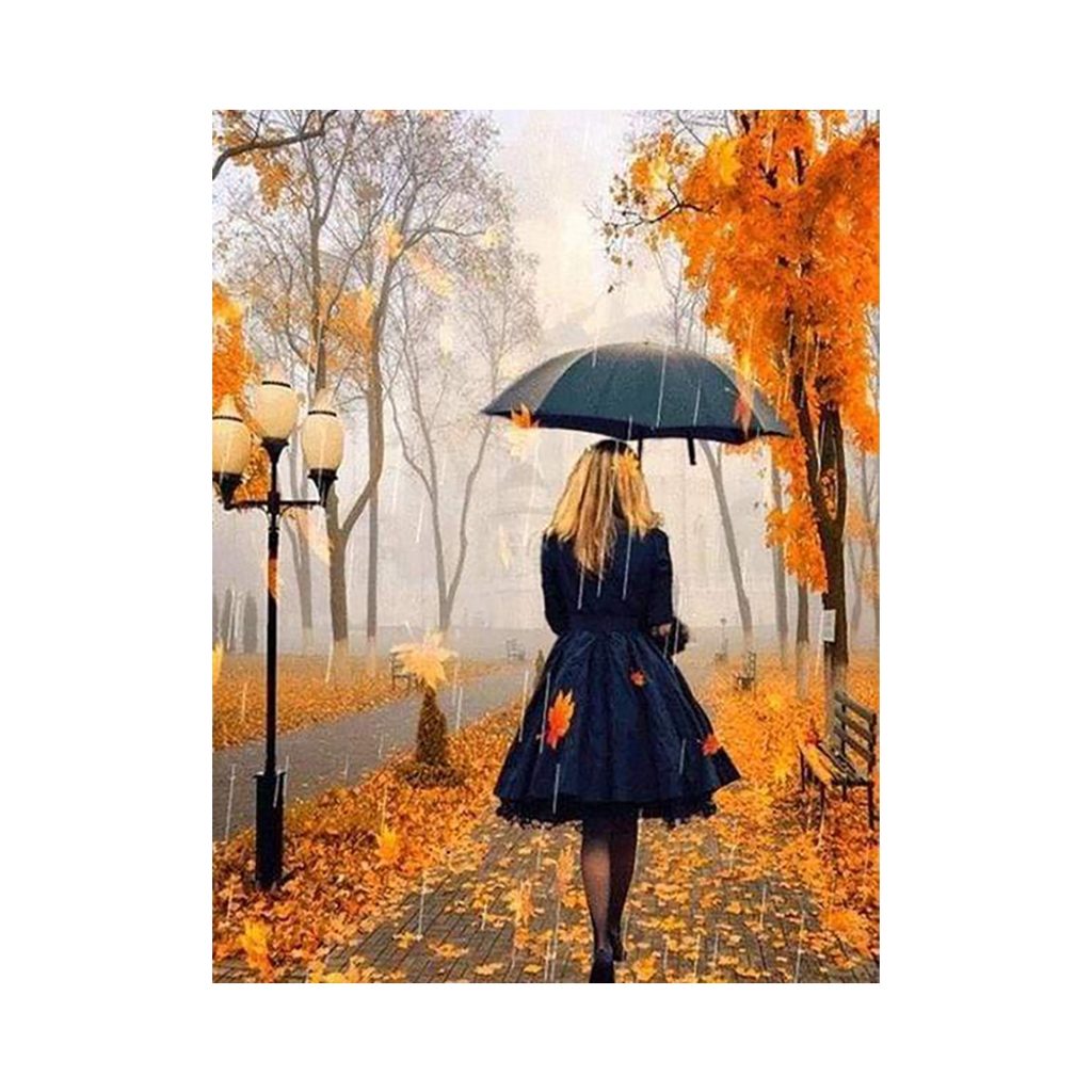 woman in the rain painting