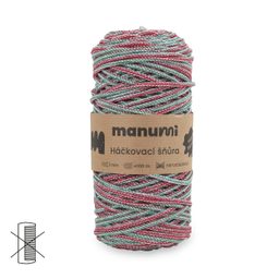 Manumi háčkovací šňůra 3 mm červeno-zelená se stříbrnou nitkou