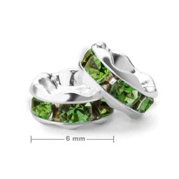 Rondel cu ștrasuri 6mm argintiu Peridot