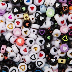 Set of colored plastic beads 7 x 4 mm with hearts