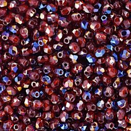 Glass fire polished beads 3mm Blue Iris Siam Ruby