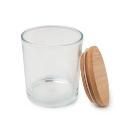 Glass candle container with a bamboo lid transparent 300ml