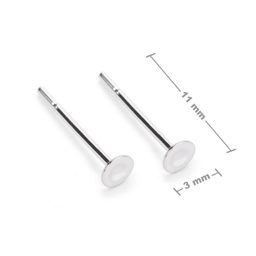 Sterling silver 925 flat pad glue-on ear post 3mm No.250