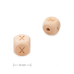 Dřevěný korálek kostka 12 mm s písmenem X