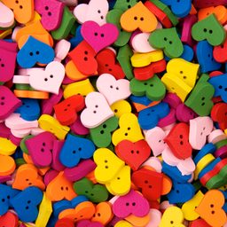 Wooden buttons hearts 10pcs colourful