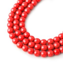 Czech glass pressed round beads Coral Red Opaque 6mm No.13