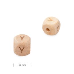 Dřevěný korálek kostka 12 mm s písmenem Y